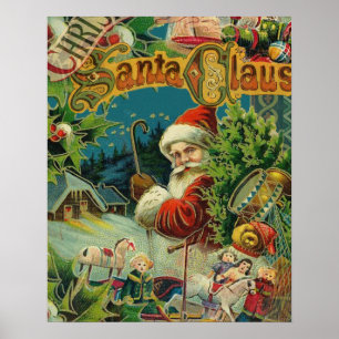 Weihnachtsmann Vintage-Kunst Collage Urlaub Poster