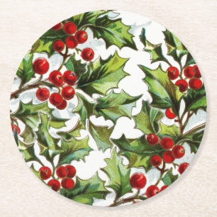 Weihnachtsmann vintage Stechpalme elegant Runder Pappuntersetzer