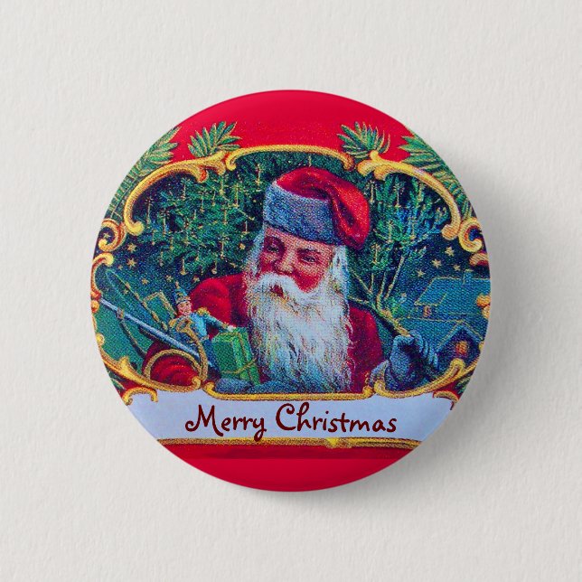 WEIHNACHTSMANN VINTAGE Und Weihnachtsgeschenke Button (Vorderseite)