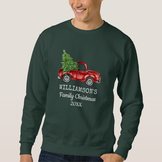 Weihnachtsmann Vintager LKW Personalisiert grün Sweatshirt (Vorderseite)