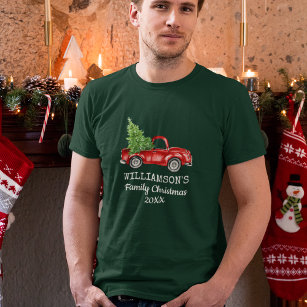 Weihnachtsmann Vintager LKW Personalisiert grün T-Shirt