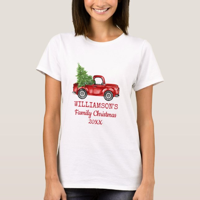 Weihnachtsmann Vintager Lkw Personalisiert W T-Shirt (Vorderseite)
