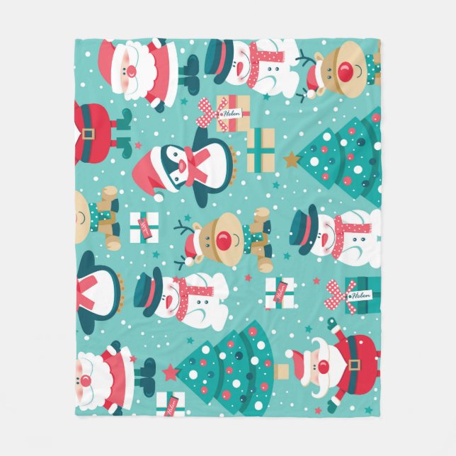 Weihnachtsmann - Vintages Muster Fleecedecke (Vorderseite)