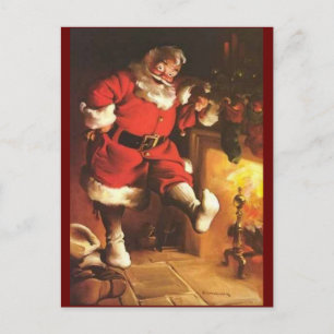 Weihnachtsmann von früher wärmt seine Füße Feiertagspostkarte
