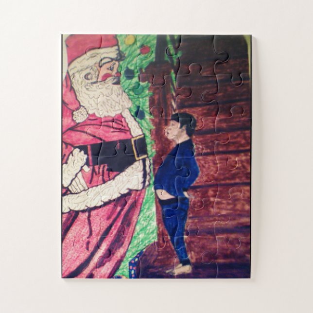 WEIHNACHTSMANN VON KIND ERWISCHT PUZZLE (Vertikal)