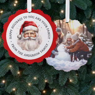 Weihnachtsmann-Wasserfarbenmalerei und Foto Frohe Ornament Karte
