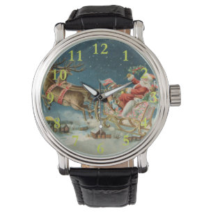 Weihnachtsmann Weihnachten Antik Schlitten Rentier Armbanduhr