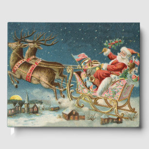 Weihnachtsmann Weihnachten Antik Schlitten Rentier Gästebuch