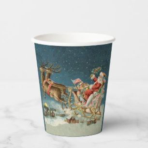 Weihnachtsmann Weihnachten Antik Schlitten Rentier Pappbecher