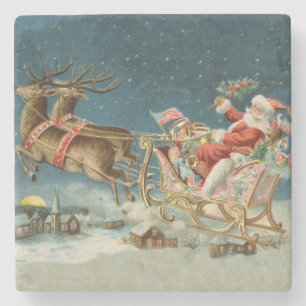 Weihnachtsmann Weihnachten Antik Schlitten Rentier Steinuntersetzer
