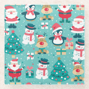 Weihnachtsmann Weihnachten Vintage-Muster Glasuntersetzer