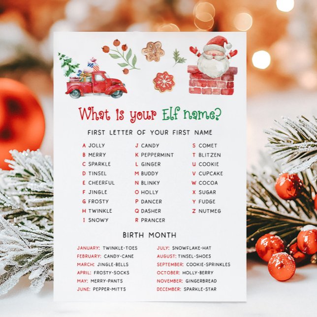 Weihnachtsmann Weihnachten Wie lautet dein Elf-Nam (Christmas Party Game )