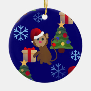 weihnachtsmann-weihnachts-affe-emoji keramik ornament