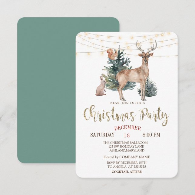 Weihnachtsmann, Weihnachtsfest im Wald, Party Einladung (Vorne/Hinten)