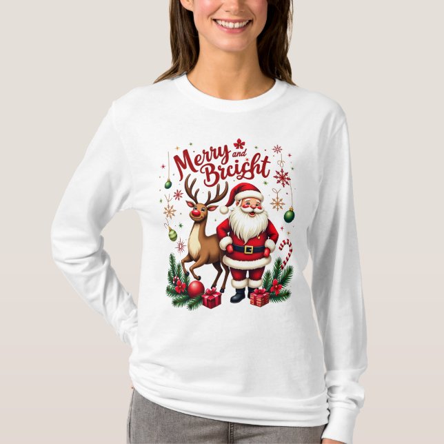 Weihnachtsmann - Weihnachtsmann und Reindeer Hol T-Shirt (Vorderseite)