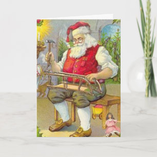 Weihnachtsmann-Werkstatt Vintage-Weihnachtskarte Feiertagskarte
