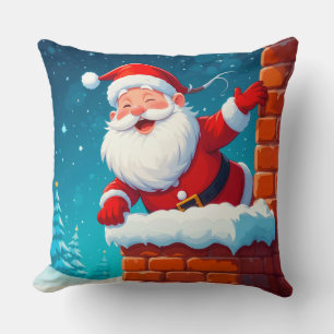 Weihnachtsmann winkt freudig im Kamin Kissen