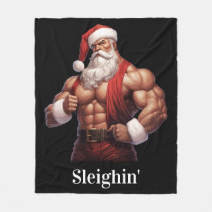 Weihnachtsmann Workout Muskeln Fitnessstudio Fleecedecke