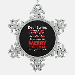 Weihnachtsmann wünscht Weihnachtsgeschenke Schneeflocken Zinn-Ornament
