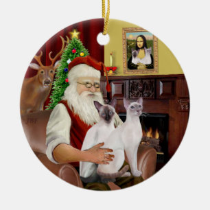 Weihnachtsmann zu Hause - Zwei Siamkatzen Keramikornament