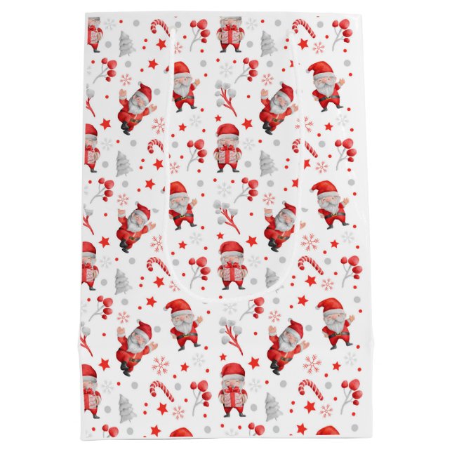 Weihnachtsmann, Zuckerrohre, Bäume, Sterne W Mittlere Geschenktüte (Rückseite)