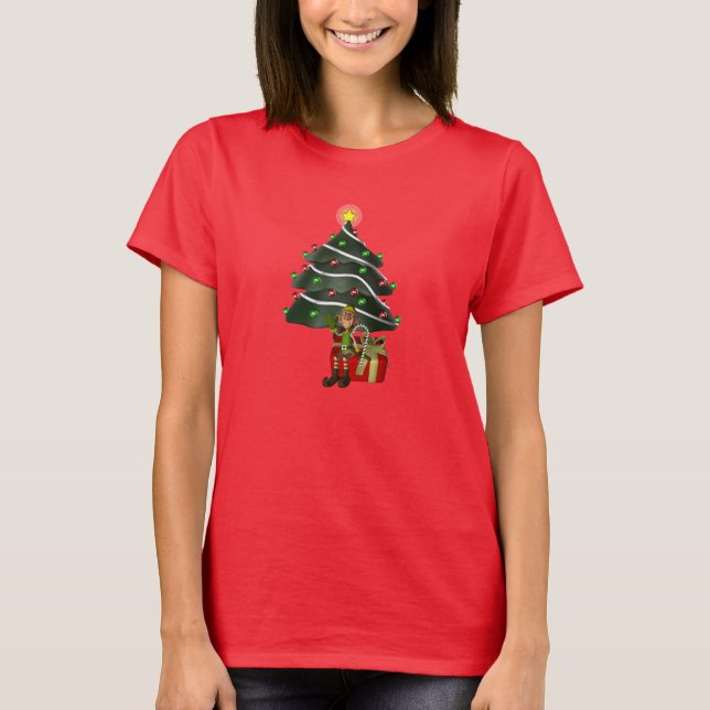 Weihnachtsmännchen Baum Niedlicher T - Shirt (Vorderseite)
