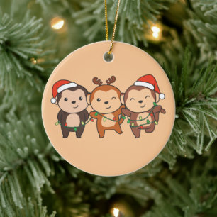 Weihnachtsmänner am Affen Niedliche Affen Ce Keramik Ornament