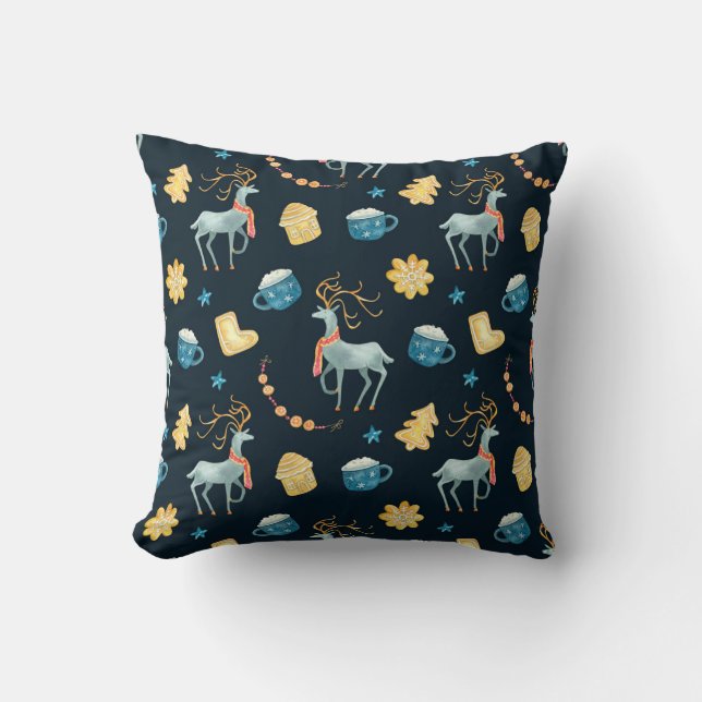 Weihnachtsmänner: Aquarellfarbenes nahtloses Muste Kissen (Vorderseite)