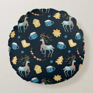 Weihnachtsmänner: Aquarellfarbenes nahtloses Muste Rundes Kissen