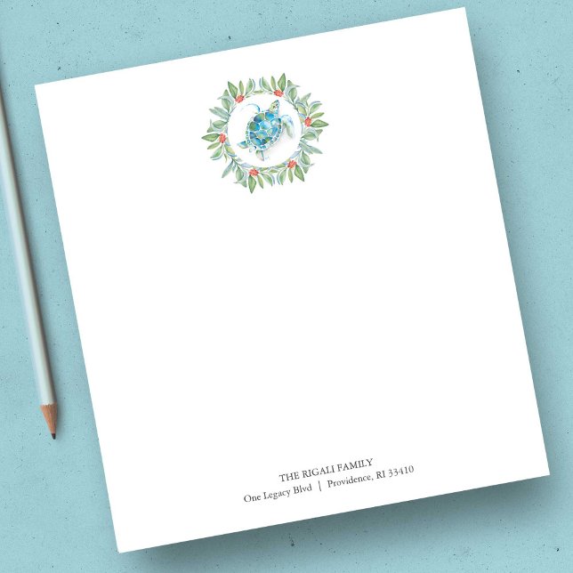 Weihnachtsmänner - Aquarellmeerschildkröte Notizblock (Order bulk Christmas notepads with watercolor sea turtle & personalized text by Victoria Grigaliunas)