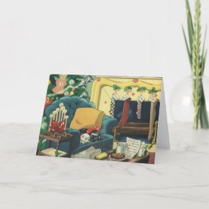 Weihnachtsmänner im Wohnzimmer Feiertagskarte