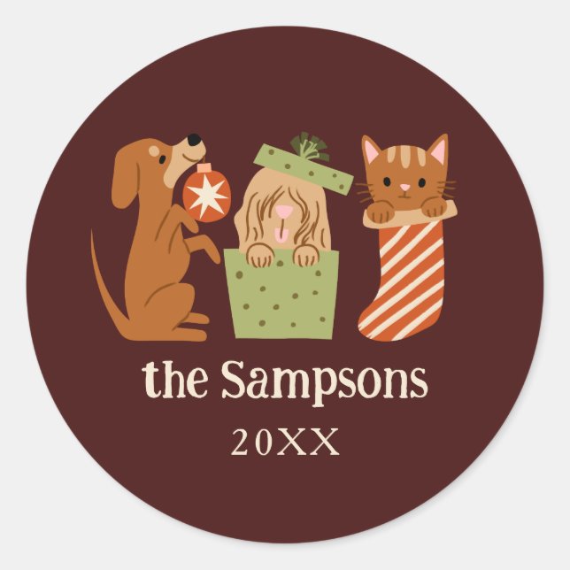 Weihnachtsmänner Rot Runder Aufkleber (Vorderseite)