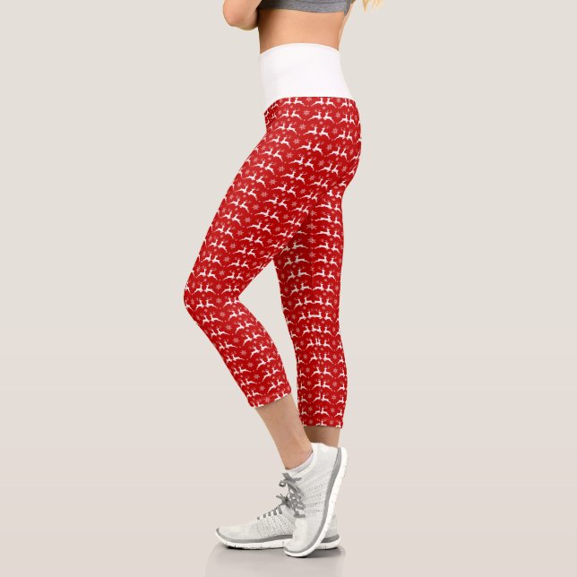 Weihnachtsmänner und Schneeflocken Rot & Weiß Must Capri Leggings (Links)