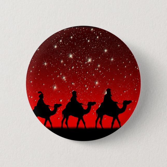 WeihnachtsMänners-rote Himmel-Sternlite-Nacht Button (Vorderseite)