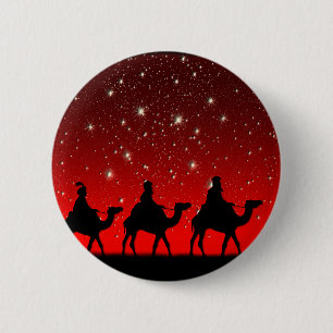 WeihnachtsMänners-rote Himmel-Sternlite-Nacht Button