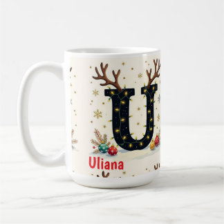 Weihnachtsmannhut-Monogramm Anfangsbuchstabe U Fro Kaffeetasse