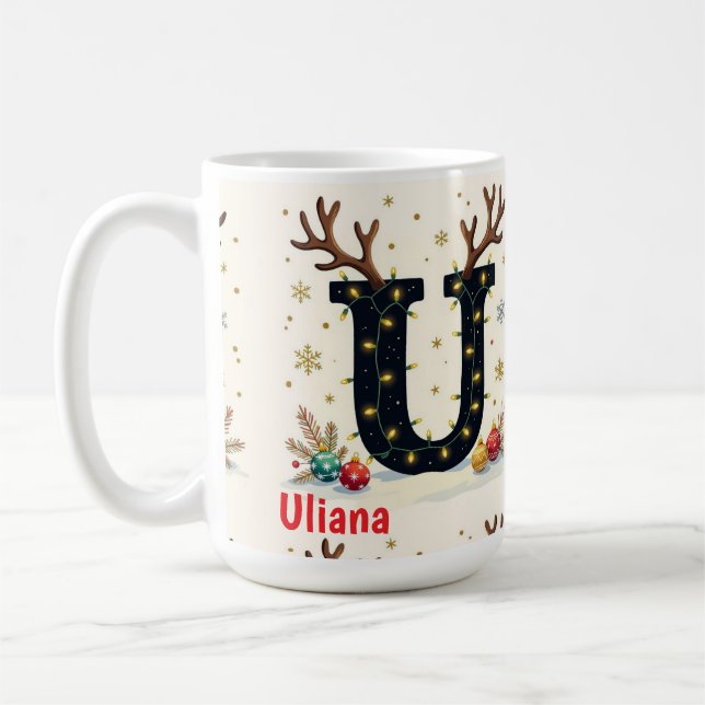 Weihnachtsmannhut-Monogramm Anfangsbuchstabe U Fro Kaffeetasse (Links)