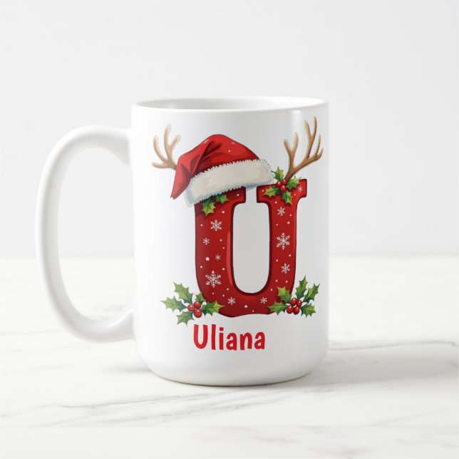 Weihnachtsmannhut Monogramm Anfangsbuchstabe U Fro Kaffeetasse (Links)