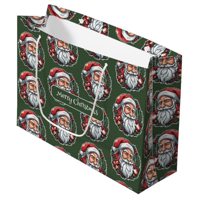 Weihnachtsmannkopf mit Kranz -  Große Geschenktüte (Vorderseite Schrägansicht)