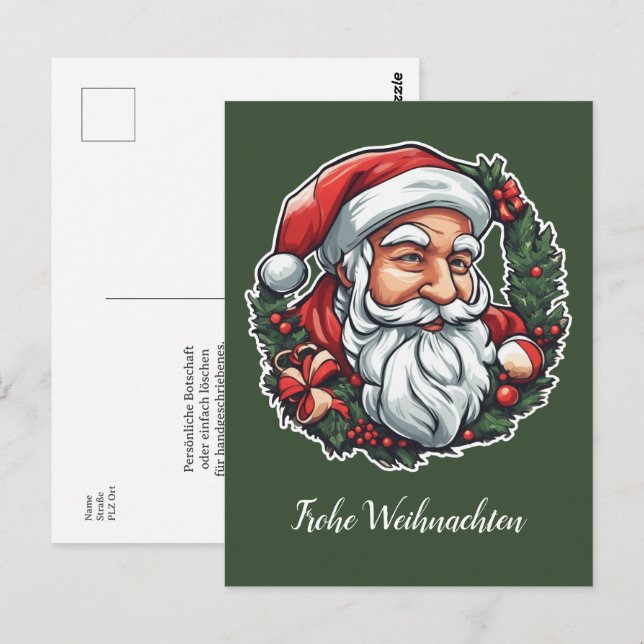 Weihnachtsmannkopf mit Kranz -  Postkarte (Vorne/Hinten)