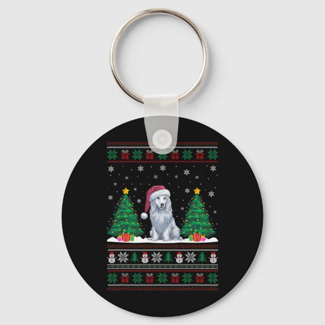 Weihnachtsmannmütze Akbash Hund Weihnachtsbaum Lic Schlüsselanhänger (Vorderseite)