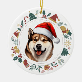 Weihnachtsmannmütze Akita Dog Weihnachtsfotografie Keramik Ornament
