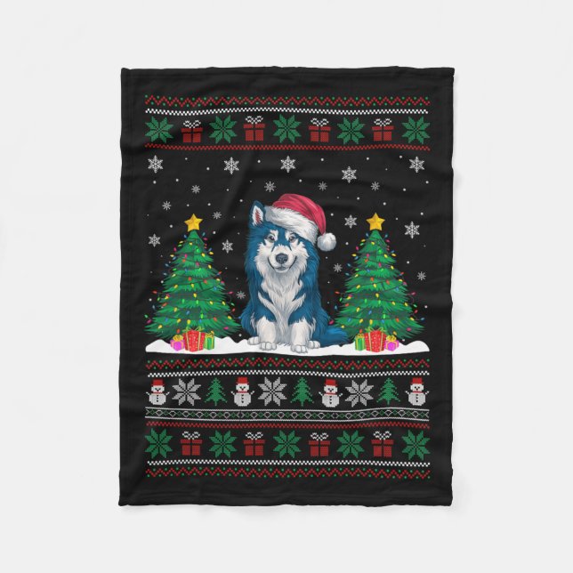 Weihnachtsmannmütze Alaskan Klee Kai Dog Xmas Tree Fleecedecke (Vorderseite)