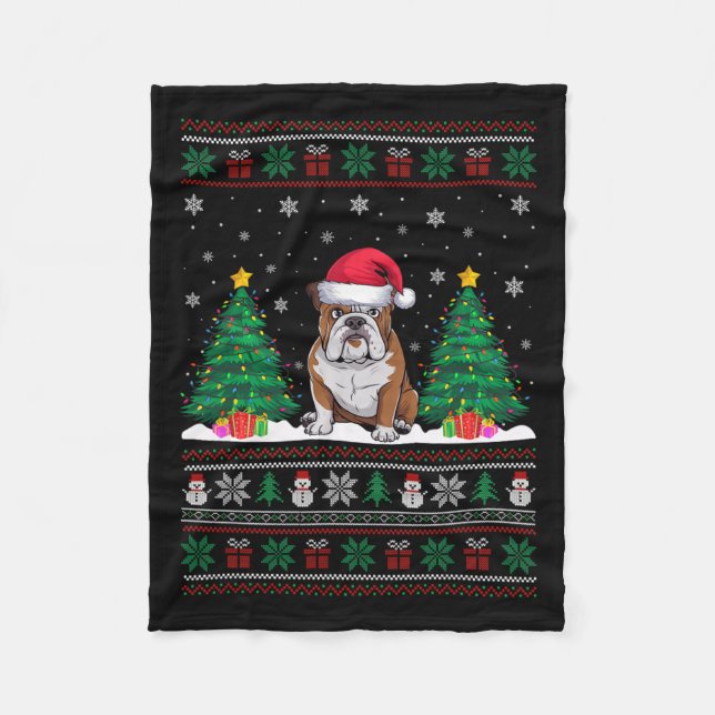 Weihnachtsmannmütze American Bulldog Xmas Tree Lig Fleecedecke (Vorderseite)