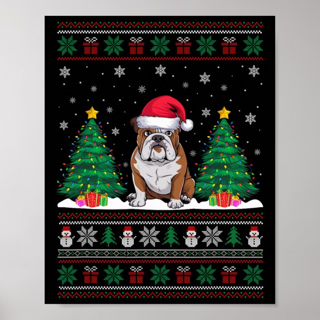 Weihnachtsmannmütze American Bulldog Xmas Tree Lig Poster (Vorne)