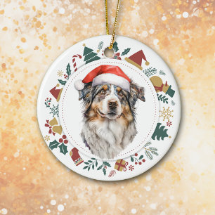Weihnachtsmannmütze Australian Shepherd Dog Weihna Keramik Ornament