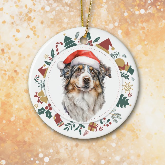 Weihnachtsmannmütze Australian Shepherd Dog Weihna Keramik Ornament (Von Creator hochgeladen)