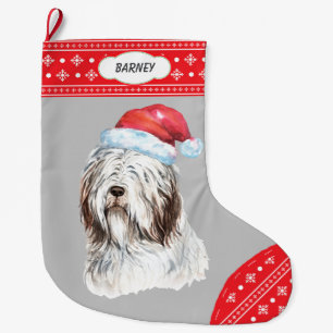 Weihnachtsmannmütze Bartded Collie Snowflake Borde Großer Weihnachtsstrumpf