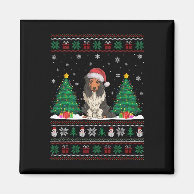 Weihnachtsmannmütze Barted Collie Dog Xmas Tree Li Magnet (Vorne)