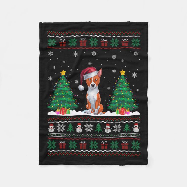 Weihnachtsmannmütze Basenji Dog Weihnachtsbaum Lig Fleecedecke (Vorderseite)